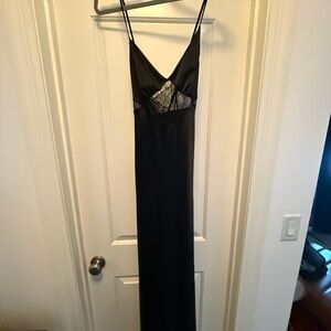 Elegant Black Slip Dress with Lace Detail